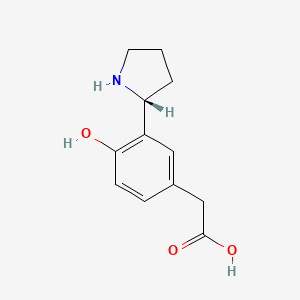 molecular formula C12H15NO3 B13324857 (R)-2-(4-Hydroxy-3-(pyrrolidin-2-yl)phenyl)acetic acid 