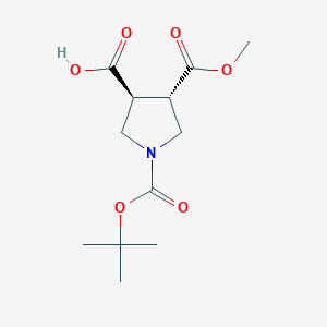 molecular formula C12H19NO6 B13325119 (3S,4S)-1-(tert-Butoxycarbonyl)-4-(methoxycarbonyl)pyrrolidine-3-carboxylic acid 