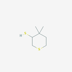 molecular formula C7H14S2 B13325131 4,4-Dimethylthiane-3-thiol 