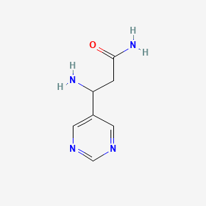 molecular formula C7H10N4O B13325391 3-Amino-3-(pyrimidin-5-yl)propanamide 