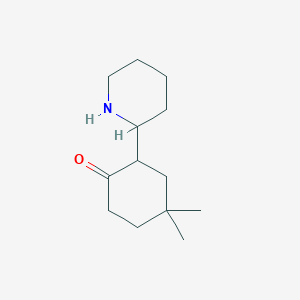 molecular formula C13H23NO B13325587 4,4-Dimethyl-2-(piperidin-2-YL)cyclohexan-1-one 