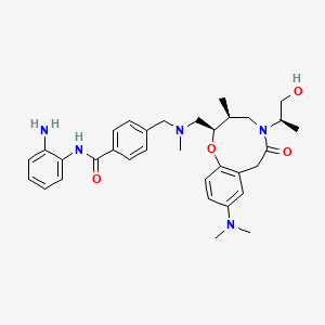 molecular formula C33H43N5O4 B13325655 N-(2-aminophenyl)-4-[[[(2R,3S)-9-(dimethylamino)-5-[(2R)-1-hydroxypropan-2-yl]-3-methyl-6-oxo-2,3,4,7-tetrahydro-1,5-benzoxazonin-2-yl]methyl-methylamino]methyl]benzamide 