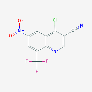 molecular formula C11H3ClF3N3O2 B13325952 4-Chloro-6-nitro-8-(trifluoromethyl)-3-quinolinecarbonitrile 