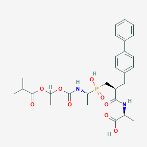 molecular formula C28H37N2O9P B13326300 ((2S)-3-([1,1'-Biphenyl]-4-yl)-2-((hydroxy((1R)-1-(((1-(isobutyryloxy)ethoxy)carbonyl)amino)ethyl)phosphoryl)methyl)propanoyl)-L-alanine CAS No. 1206514-50-2