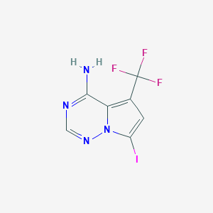 molecular formula C7H4F3IN4 B13326450 7-Iodo-5-(trifluoromethyl)pyrrolo[2,1-f][1,2,4]triazin-4-amine 