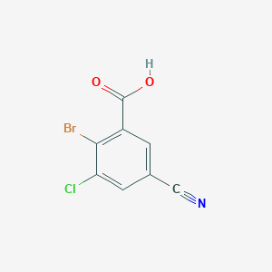 molecular formula C8H3BrClNO2 B13326452 2-Bromo-3-chloro-5-cyanobenzoic acid 