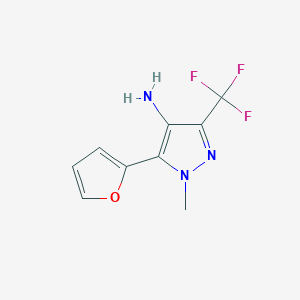 molecular formula C9H8F3N3O B13326584 5-(Furan-2-yl)-1-methyl-3-(trifluoromethyl)-1H-pyrazol-4-amine 