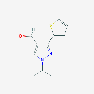 molecular formula C11H12N2OS B13326778 1-Isopropyl-3-(thiophen-2-yl)-1H-pyrazole-4-carbaldehyde 