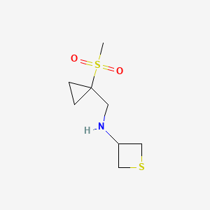 molecular formula C8H15NO2S2 B13326808 N-((1-(Methylsulfonyl)cyclopropyl)methyl)thietan-3-amine 