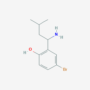 molecular formula C11H16BrNO B13327184 2-(1-Amino-3-methylbutyl)-4-bromophenol 