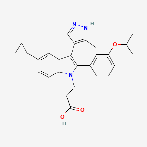 molecular formula C28H31N3O3 B13327306 3-{5-Cyclopropyl-3-(3,5-Dimethyl-1h-Pyrazol-4-Yl)-2-[3-(Propan-2-Yloxy)phenyl]-1h-Indol-1-Yl}propanoic Acid 