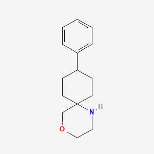 molecular formula C15H21NO B13327336 Rel-(6s,9s)-9-phenyl-4-oxa-1-azaspiro[5.5]undecane 