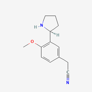 molecular formula C13H16N2O B13327643 (S)-2-(4-Methoxy-3-(pyrrolidin-2-yl)phenyl)acetonitrile 