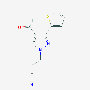 molecular formula C11H9N3OS B1332786 3-(4-甲酰-3-噻吩-2-基-1H-吡唑-1-基)丙腈 CAS No. 372107-06-7