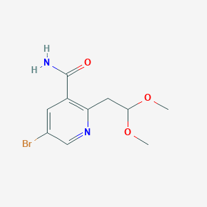 molecular formula C10H13BrN2O3 B13328260 5-Bromo-2-(2,2-dimethoxyethyl)pyridine-3-carboxamide 