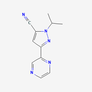 molecular formula C11H11N5 B13328261 1-isopropyl-3-(pyrazin-2-yl)-1H-pyrazole-5-carbonitrile 