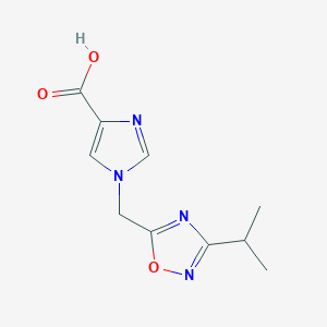 molecular formula C10H12N4O3 B13328264 1-((3-isopropyl-1,2,4-oxadiazol-5-yl)methyl)-1H-imidazole-4-carboxylic acid 