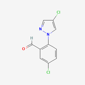 molecular formula C10H6Cl2N2O B13328441 5-Chloro-2-(4-chloro-1H-pyrazol-1-yl)benzaldehyde 