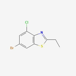 molecular formula C9H7BrClNS B13328628 6-Bromo-4-chloro-2-ethyl-1,3-benzothiazole 