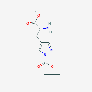 molecular formula C12H19N3O4 B13328719 tert-Butyl (R)-4-(2-amino-3-methoxy-3-oxopropyl)-1H-pyrazole-1-carboxylate 