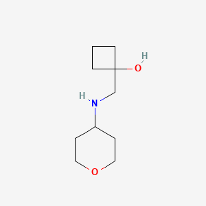 molecular formula C10H19NO2 B13328838 1-(((Tetrahydro-2H-pyran-4-yl)amino)methyl)cyclobutan-1-ol 