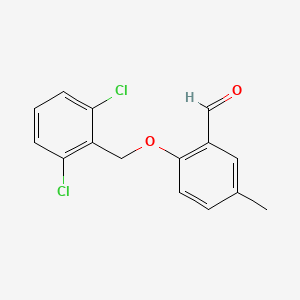 molecular formula C15H12Cl2O2 B13328859 2-((2,6-Dichlorobenzyl)oxy)-5-methylbenzaldehyde 