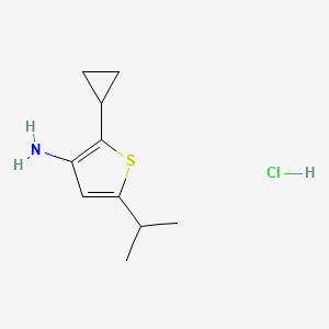 molecular formula C10H16ClNS B13328921 2-Cyclopropyl-5-isopropylthiophen-3-amine hydrochloride 