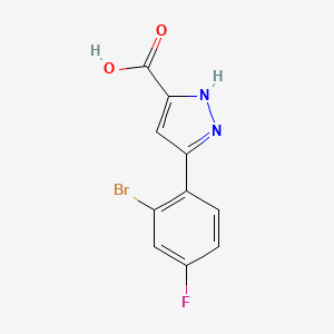 molecular formula C10H6BrFN2O2 B13329068 3-(2-Bromo-4-fluorophenyl)-1H-pyrazole-5-carboxylicacid 