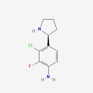 molecular formula C10H12ClFN2 B13329195 (S)-3-Chloro-2-fluoro-4-(pyrrolidin-2-yl)aniline 