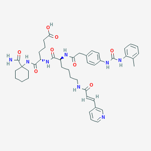 molecular formula C43H54N8O8 B13329324 (S)-6-((1-Carbamoylcyclohexyl)amino)-6-oxo-5-((S)-6-((E)-3-(pyridin-3-yl)acrylamido)-2-(2-(4-(3-(o-tolyl)ureido)phenyl)acetamido)hexanamido)hexanoic acid 