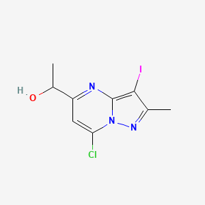 molecular formula C9H9ClIN3O B13329382 1-(7-Chloro-3-iodo-2-methylpyrazolo[1,5-a]pyrimidin-5-yl)ethan-1-ol 