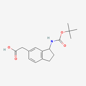 molecular formula C16H21NO4 B13329401 2-(3-((tert-Butoxycarbonyl)amino)-2,3-dihydro-1H-inden-5-yl)acetic acid 