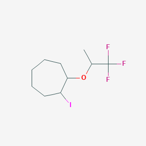 molecular formula C10H16F3IO B13329585 1-Iodo-2-[(1,1,1-trifluoropropan-2-yl)oxy]cycloheptane 