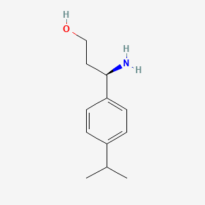 molecular formula C12H19NO B13329630 (3R)-3-Amino-3-[4-(methylethyl)phenyl]propan-1-OL 