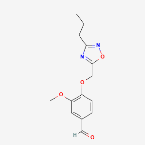 molecular formula C14H16N2O4 B13329783 3-Methoxy-4-((3-propyl-1,2,4-oxadiazol-5-yl)methoxy)benzaldehyde 