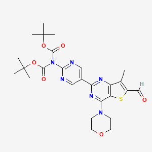 molecular formula C26H32N6O6S B13329832 2-(2-((Di-(tert-butoxycarbonyl))amino)pyrimidin-5-yl)-7-methyl-4-morpholinothieno[3,2-d]pyrimidine-6-carbaldehyde 