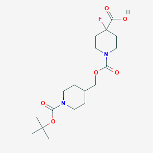 molecular formula C18H29FN2O6 B13331061 1-(((1-(tert-Butoxycarbonyl)piperidin-4-yl)methoxy)carbonyl)-4-fluoropiperidine-4-carboxylic acid 