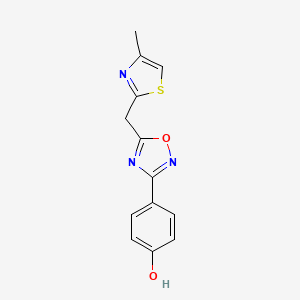 molecular formula C13H11N3O2S B13331300 4-{5-[(4-Methyl-1,3-thiazol-2-yl)methyl]-1,2,4-oxadiazol-3-yl}phenol CAS No. 867329-92-8