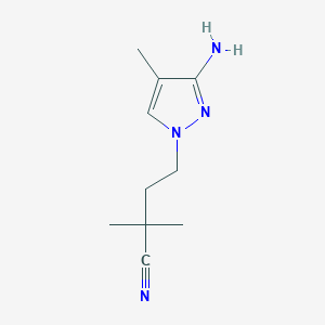 molecular formula C10H16N4 B13331399 4-(3-Amino-4-methyl-1H-pyrazol-1-YL)-2,2-dimethylbutanenitrile 