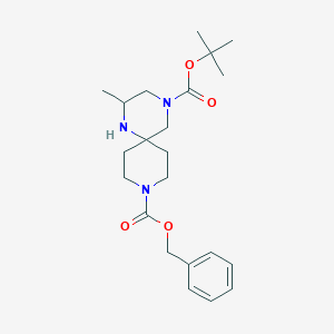 molecular formula C22H33N3O4 B13331428 9-Benzyl 4-(tert-butyl) 2-methyl-1,4,9-triazaspiro[5.5]undecane-4,9-dicarboxylate 