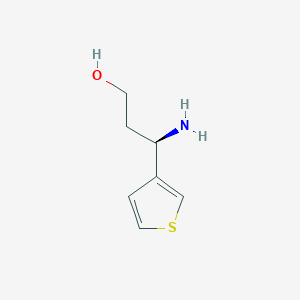 molecular formula C7H11NOS B13331543 (3R)-3-amino-3-(thiophen-3-yl)propan-1-ol 