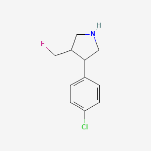 molecular formula C11H13ClFN B13331600 3-(4-Chlorophenyl)-4-(fluoromethyl)pyrrolidine 