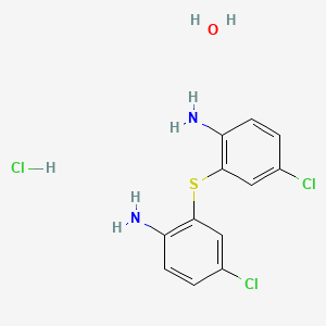 molecular formula C12H13Cl3N2OS B13331837 Sulfide, bis(2-amino-5-chlorophenyl), hydrochloride, hydrate CAS No. 63979-93-1