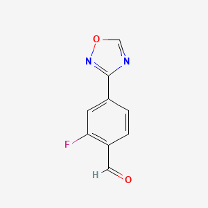 molecular formula C9H5FN2O2 B13332162 2-Fluoro-4-(1,2,4-oxadiazol-3-YL)benzaldehyde 