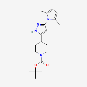 molecular formula C19H28N4O2 B13332516 tert-Butyl 4-(5-(2,5-dimethyl-1H-pyrrol-1-yl)-1H-pyrazol-3-yl)piperidine-1-carboxylate 