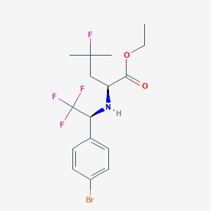 molecular formula C16H20BrF4NO2 B13332523 (2S)-2-[[(1S)-1-(4-Bromophenyl)-2,2,2-trifluoroethyl]amino]-4-fluoro-4-methylpentanoic acid ethyl ester 