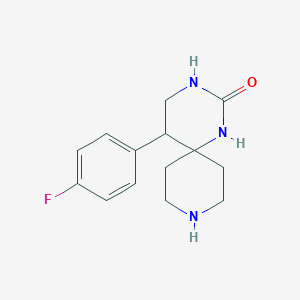 molecular formula C14H18FN3O B13332607 5-(4-Fluorophenyl)-1,3,9-triazaspiro[5.5]undecan-2-one 