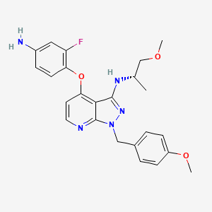 molecular formula C24H26FN5O3 B13333088 (S)-4-(4-Amino-2-fluorophenoxy)-1-(4-methoxybenzyl)-N-(1-methoxypropan-2-yl)-1H-pyrazolo[3,4-b]pyridin-3-amine 