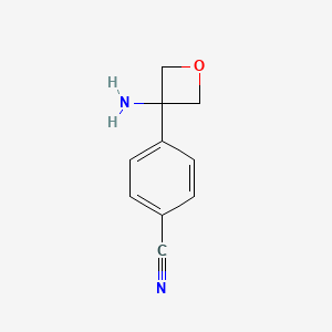 molecular formula C10H10N2O B13333344 4-(3-Aminooxetan-3-yl)benzonitrile 