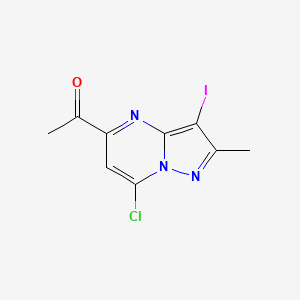 molecular formula C9H7ClIN3O B13333530 1-(7-Chloro-3-iodo-2-methylpyrazolo[1,5-a]pyrimidin-5-yl)ethan-1-one 